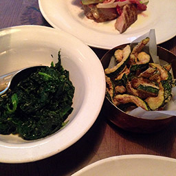 Sautéed spinach, courgette fritters